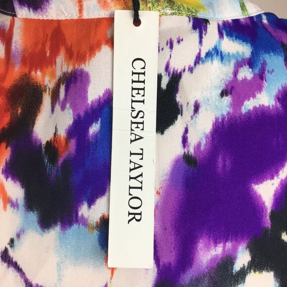 Chelsea Taylor Womens Top Size S Watercolor V-neck Tab Slvs Hi Low Hem Colorful - Picture 7 of 11